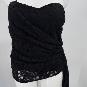 Maeve Anthropologie Lace Corset Top Strapless‎ Ruched Black XL